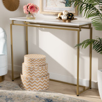 Baxton Studio AA-1820-Marble/Gold-Console Renzo Modern and Contemporary Brushed Gold Finished Metal Console Table with Faux Marble Tabletop